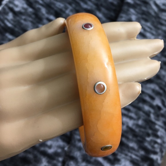 Orange Chalcedony Natural Gem Stone Bangle - Picture 10 of 11